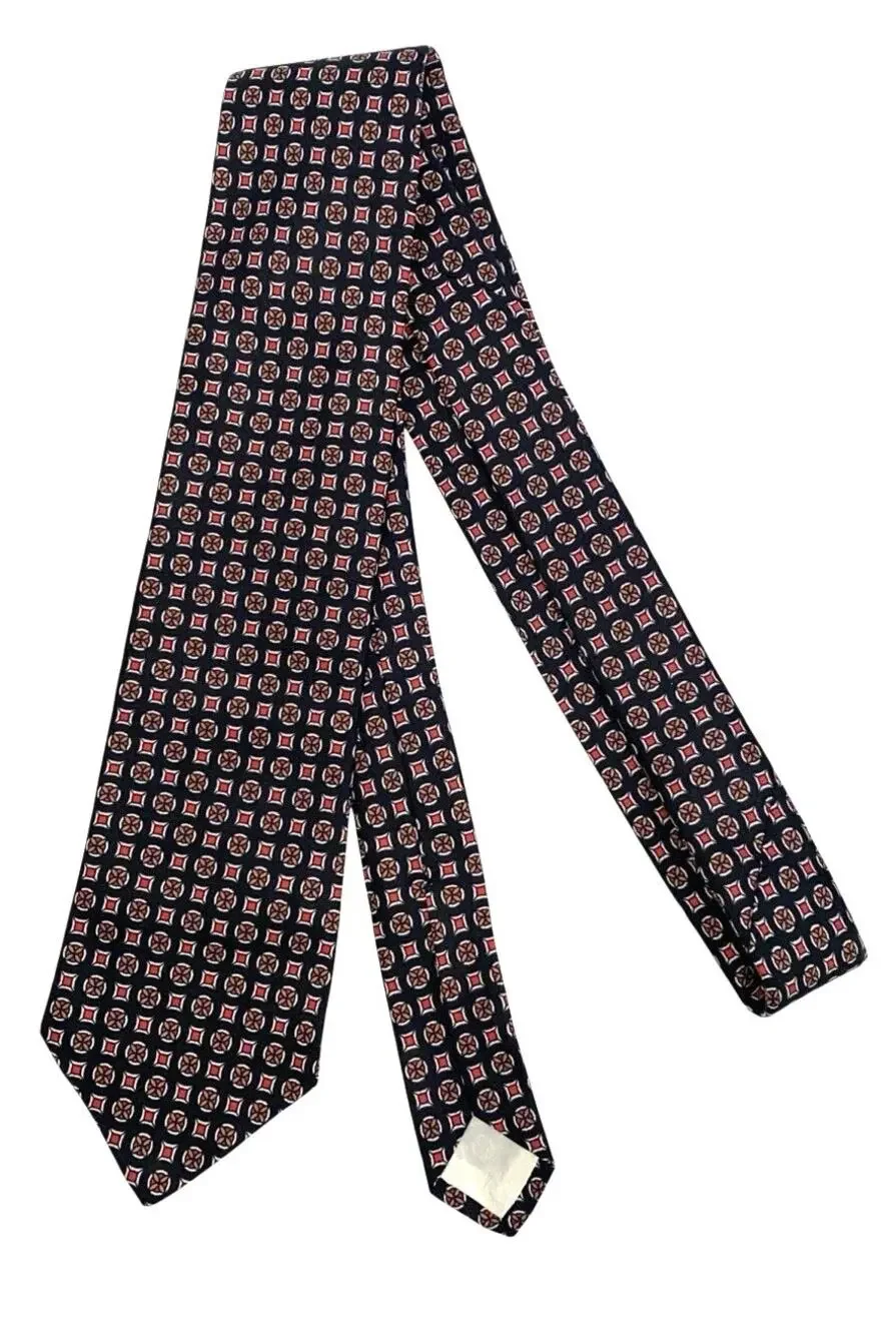 Brooks Brothers Makers Mens Tie Black With Red Circles And Squares Silk USA